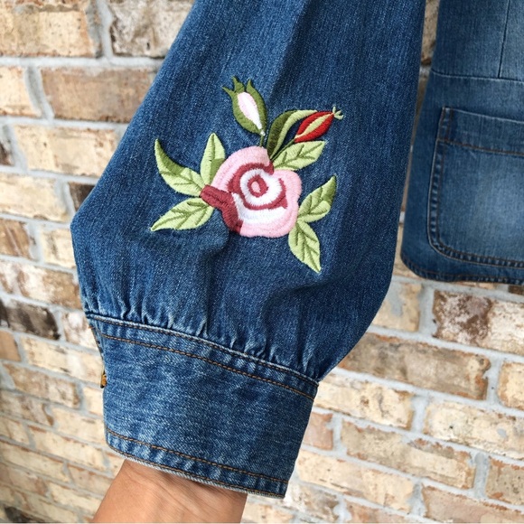 Ramsey Cotton Vintage Embroidered 3 Buttons Patch Pocket Blue Wash Jean Jacket L - Picture 4 of 9